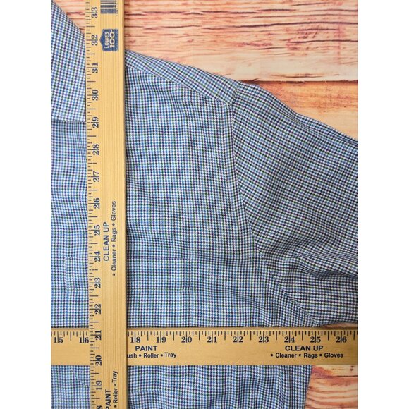 Peter Millar Mens Blue/Green Gingham Dress Shirt Large - Picture 7 of 7